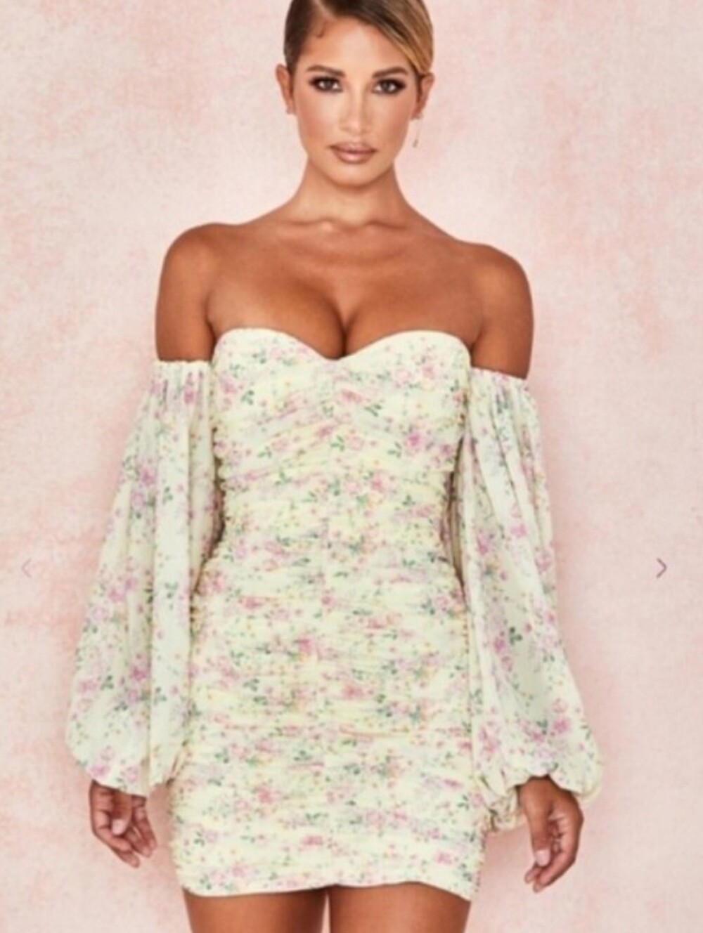 NWT House Of Cb Giovanna Lemon Print, Floral Mini Dress Size L